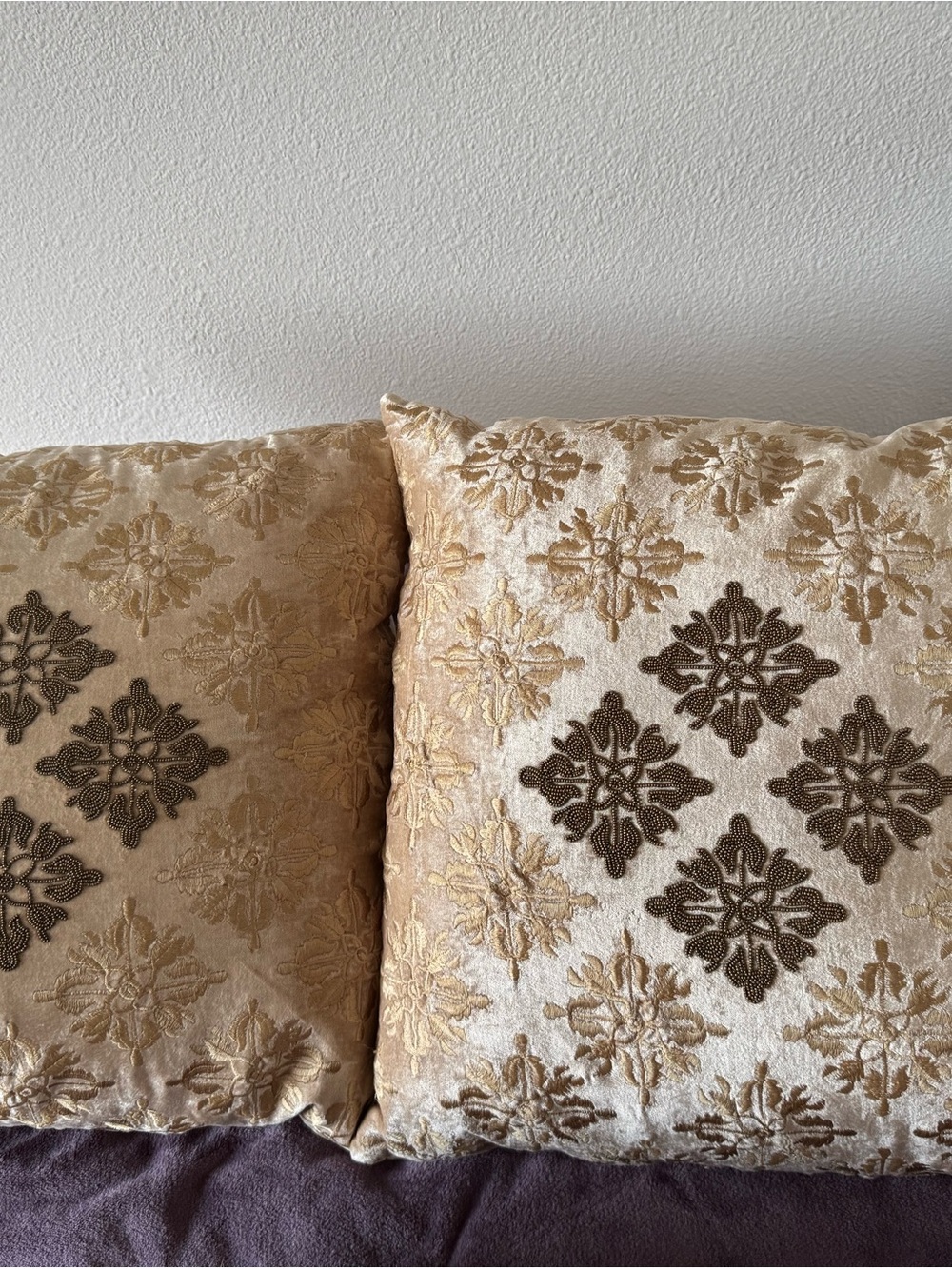 MAX STUDIO plush Gold Embroidered Decorative Throw Pillow Pair